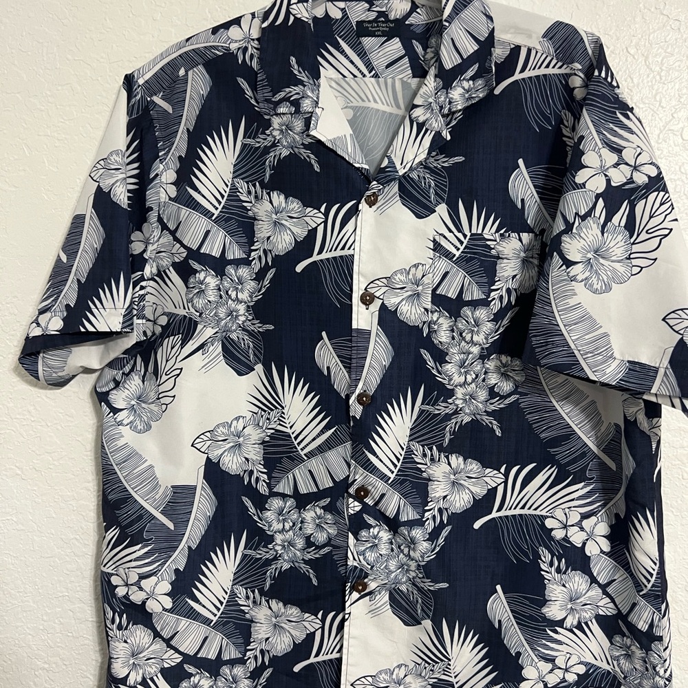 Year In Year Out Shirt Mens White Blue Floral Short Sleeve Button Up SZ XXL #234